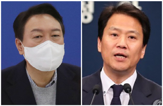 윤석열(왼쪽) 국민의힘 대선 후보와 임종석 전 대통령 비서실장. <연합뉴스>